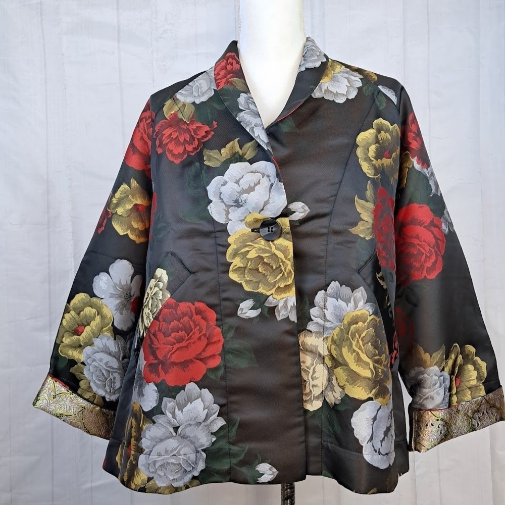 Alembika S After Dark Evening Swing Jacket Roses on Black Print Dramatic